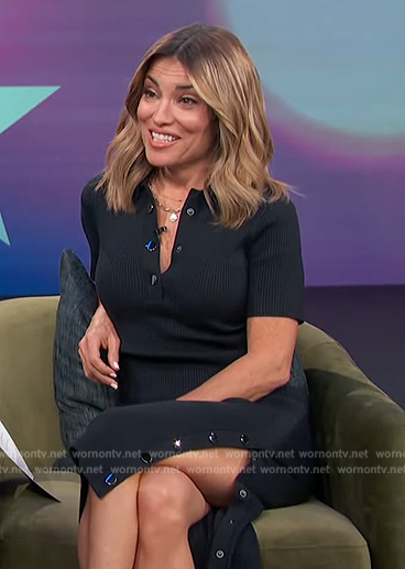 Kit's navy button detail polo dress on Access Hollywood