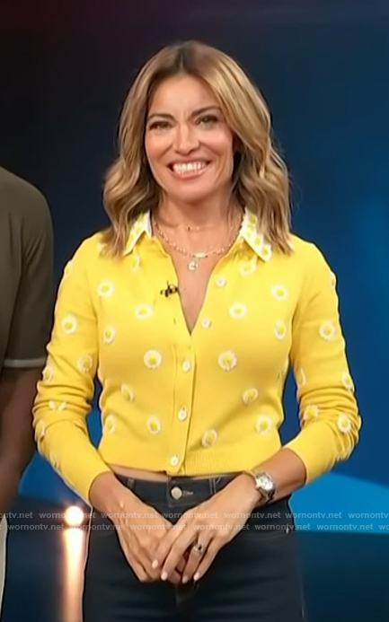 Kit’s yellow floral applique cardigan on Access Hollywood