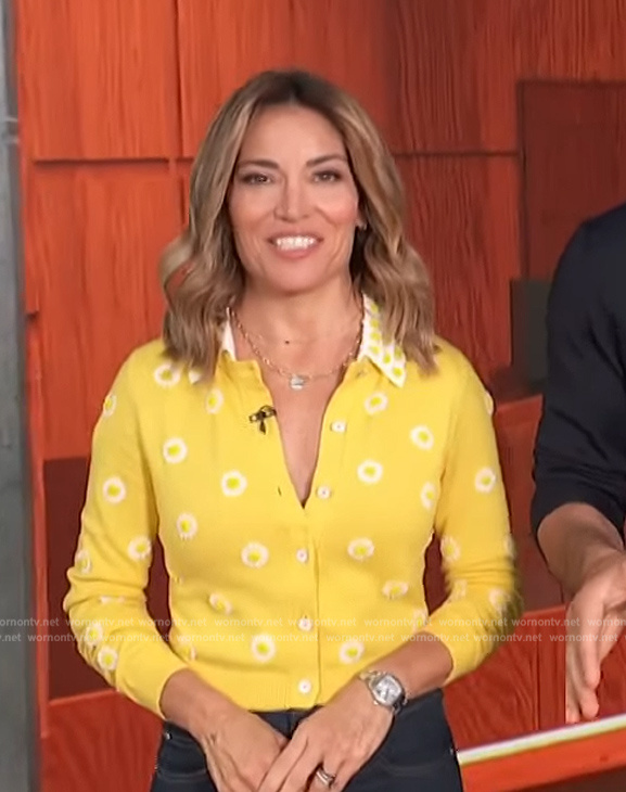 Kit's yellow floral applique cardigan on Access Hollywood