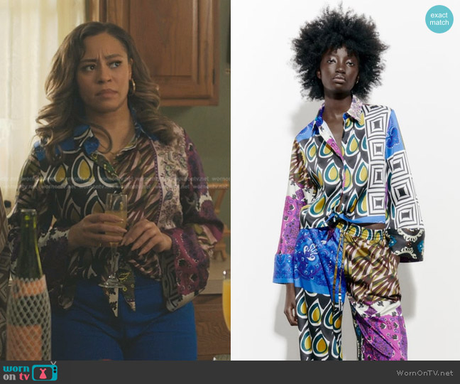 Zara Knotted Patchwork Blouse worn by Tracy (Tai Davis) on The Chi