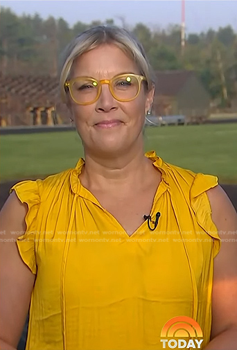 Kristen Dahlgren’s yellow ruffle tie neck top on Today