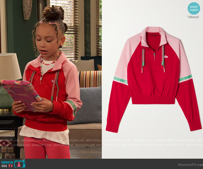 Lacoste Cropped color-block shell top worn by Alice Baxter (Mykal-Michelle Harris) on Ravens Home