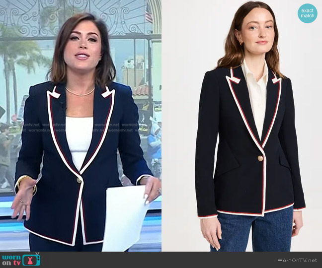 L'Agence Chamberlain Trim Blazer in Midnight/Even Stripe worn by Chloe Melas on Today