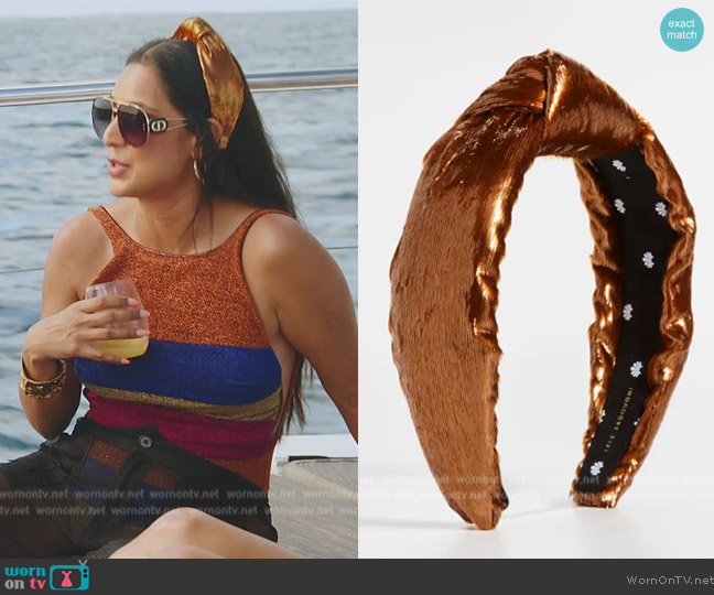 Lele Sadoughi Liquid Knotted Headband worn by Jessel Taank on The Real Housewives of New York City