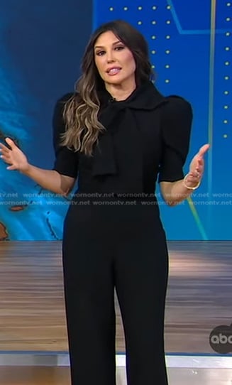 Leslie Lopez's black tie neck jumpsuit on Good Morning America