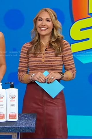 Lori's brown striped top and leather skirt on Good Morning America