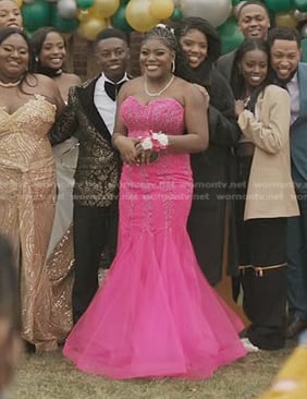 Lynae's pink embellished strapless dress on The Chi