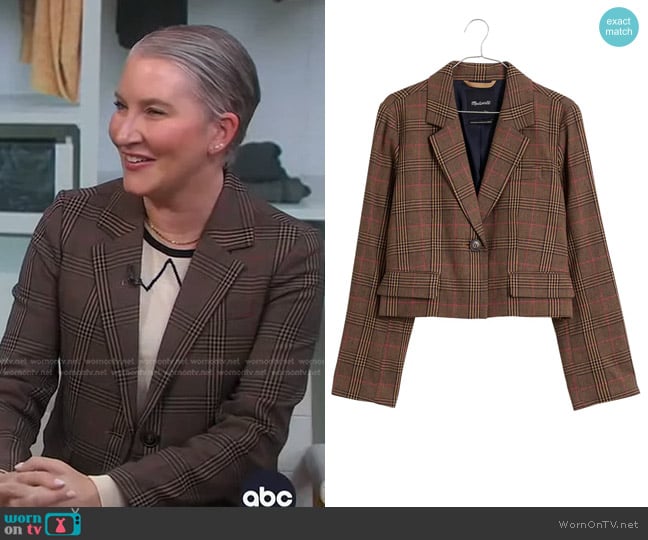 Madewell Stocco Glen Plaid Crop Blazer in Williams Multi Plaid worn by Clea Shearer on Good Morning America