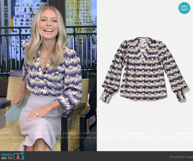 WornOnTV: Kelly’s printed v-neck blouse on Live with Kelly and Mark ...