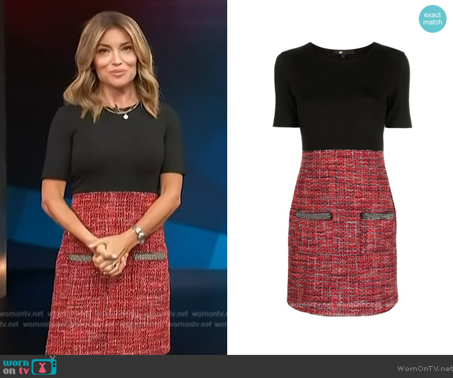 Maje Chain-detail Layered Boucle Minidress worn by Kit Hoover on Access Hollywood