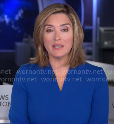 Margaret Brennan's blue v-neck dress on CBS Mornings