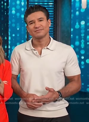 Mario's beige polo shirt on Access Hollywood