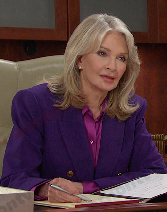 Marlena's purple blazer with gold buttons on Days of our Lives