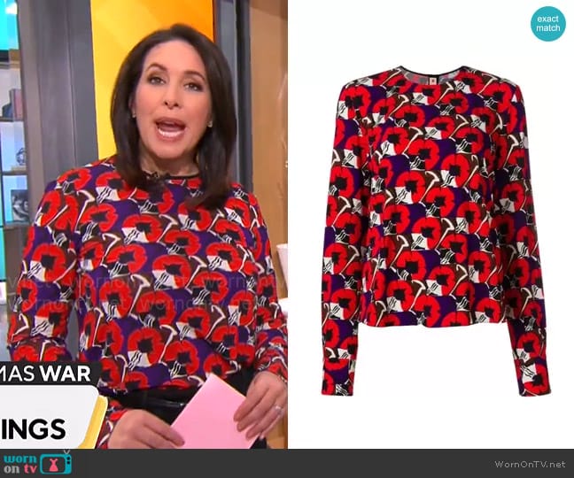 Marni Floral-printed Crêpe Blouse worn by Nancy Cordes on CBS Mornings