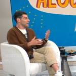 Max Greenfield’s brown cardigan and Nike sneakers on CBS Mornings