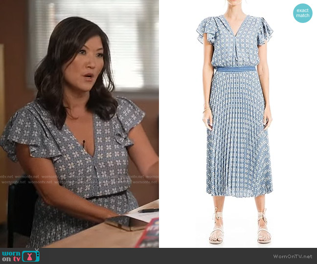 Max Studio Flutter Sleeve Pleated Midi Dress worn by Juju Chang on Good Morning America