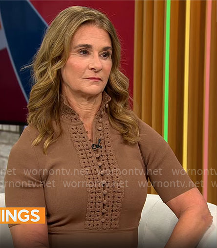 Melinda French Gates' brown buttoned dress on CBS Mornings