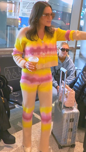 Meredith's beige tie dye cardigan and pants on The Real Housewives of Salt Lake City