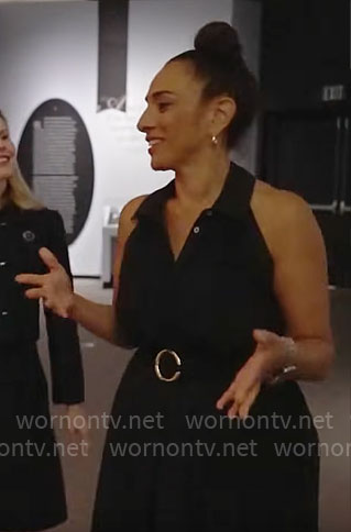 Michelle Miller’s black sleeveless shirtdress on CBS Mornings