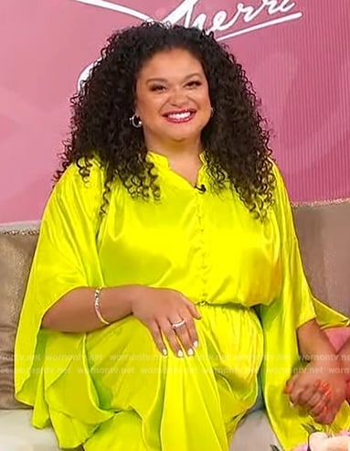 Michelle Buteau's yellow satin jumpsuit on Sherri