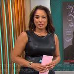 Michelle Miller’s black leather dress on CBS Mornings