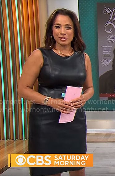 Michelle Miller's black leather dress on CBS Mornings