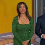 Michelle Miller’s green marled knit midi dress on CBS Mornings