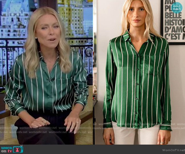 WornOnTV: Kelly’s green stripe blouse on Live with Kelly and Mark ...