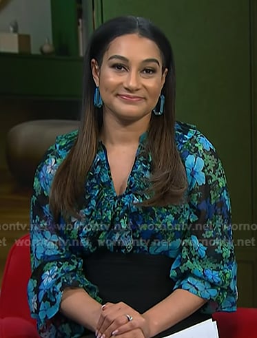 Morgan’s blue floral ruffled blouse on NBC News Daily