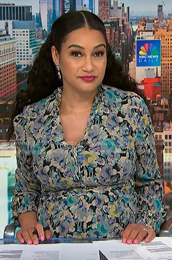 Morgan's floral ruffle neckline dress on NBC News Daily