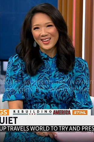 Nancy Chen’s blue rose print dress on CBS Mornings