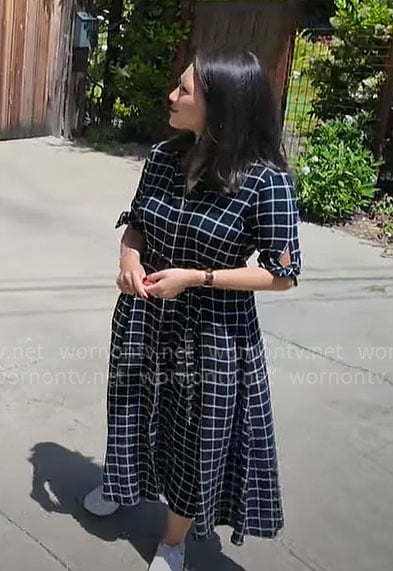 Nancy Chen’s black checked shirtdress on CBS Mornings