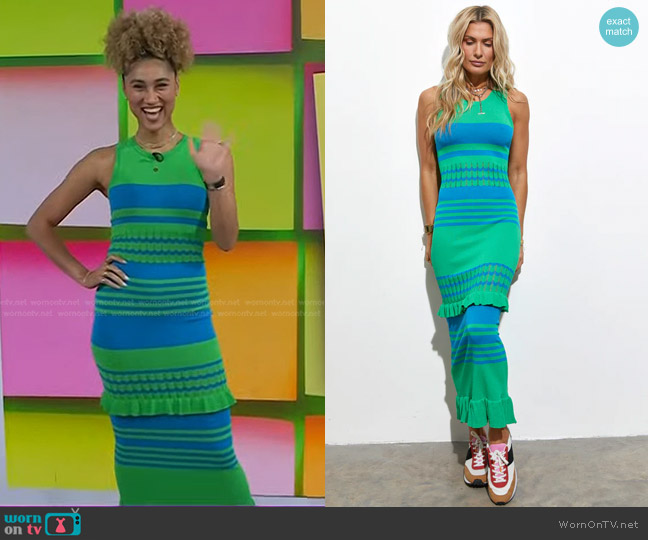 Never Fully Dressed Knit Luxe Dress in Blue and Green worn by Ally Love on Today