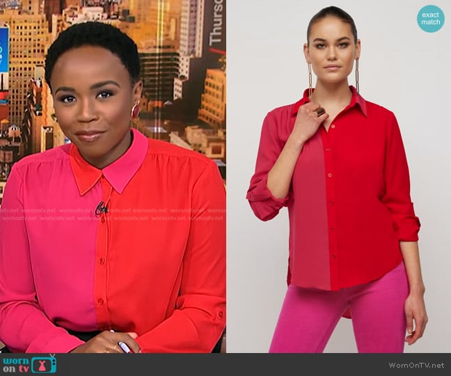 New York & Company Colorblock Button-Down Shirt worn by Zinhle Essamuah on NBC News Daily