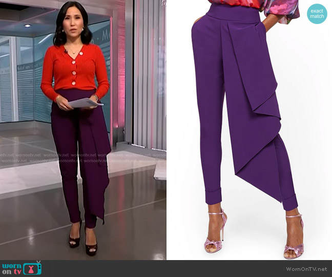 New York & Company Tall Ankle Pants with Front Drape Purple Treasure worn by Vicky Nguyen on NBC News Daily