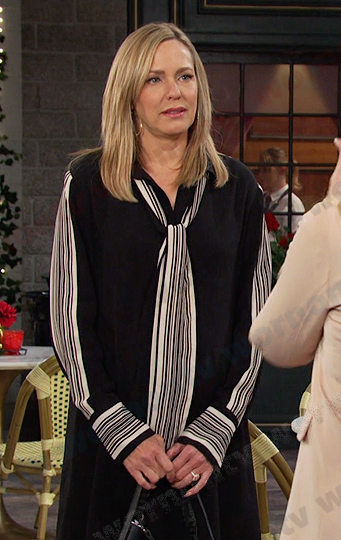 Nicole's black striped tie neck dress on Days of our Lives