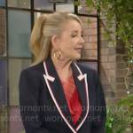 Nikki’s navy blazer with striped trim and red mesh trim top on The Young and the Restless