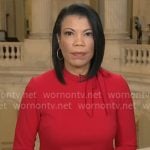 Nikole Killion’s red tie neck shift dress on CBS Mornings