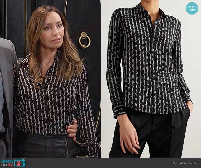 Nili Lotan Gaia Printed Silk Shirt worn by Gwen Rizczech (Emily O'Brien) on Days of our Lives