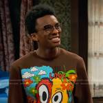 Noah’s brown graffiti print sweatshirt on Bunkd