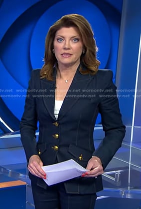 Norah’s denim blazer with gold buttons on CBS Evening News