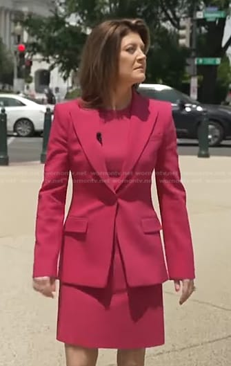 Norah’s pink peak lapel blazer on CBS Evening News