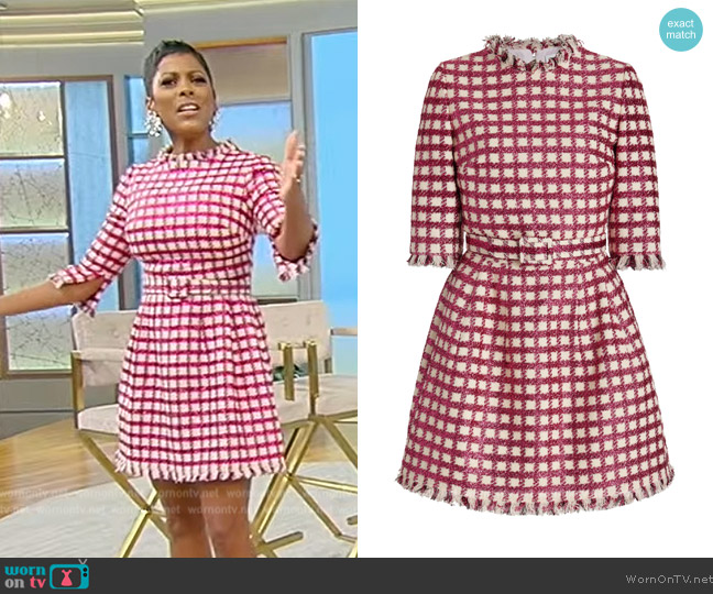 Oscar de la Renta Checked Lurex Tweed Mini Dress worn by Tamron Hall on Tamron Hall Show