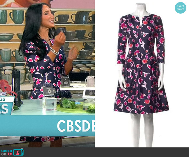 Oscar de la Renta Floral Print Knee Length Dress worn by Elizabeth Werner on CBS Mornings