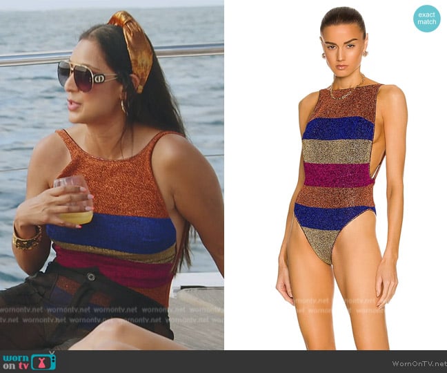 Oseree Lumiere Colore Body Swimsuit worn by Jessel Taank on The Real Housewives of New York City