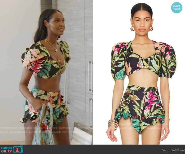 Patbo Tropicalia Puff Sleeve Crop Top worn by Ubah Hassan on The Real Housewives of New York City