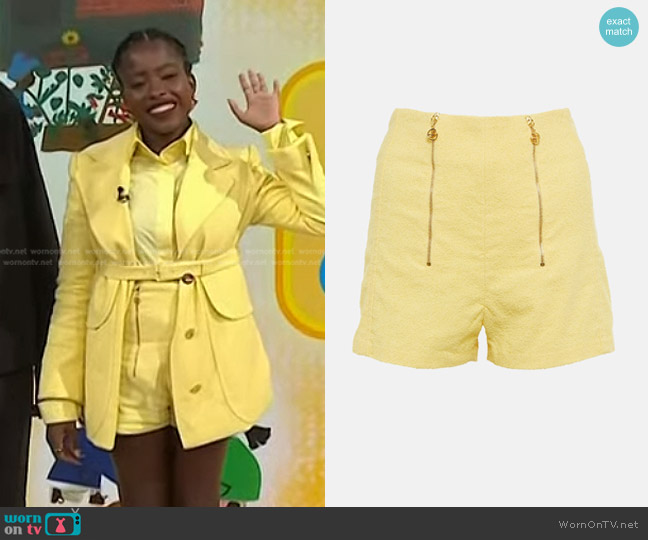 Patou High-Rise Tweed Shorts in Mimosa worn by Amanda Gorman on Today