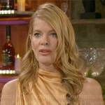 Phyllis’s orange draped satin top on The Young and the Restless