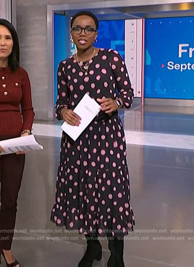 Zinhle’s polka dot print midi dress on NBC News Daily