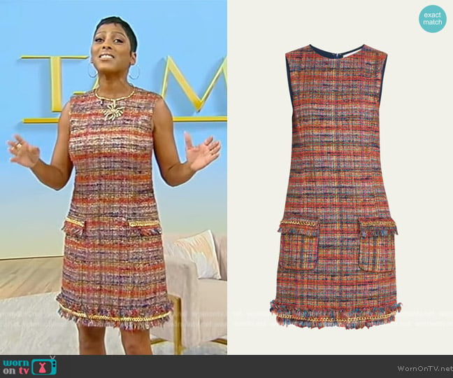 Prabal Gurung Tweed Frayed-Trim Mini Dress with Chain Detail worn by Tamron Hall on Tamron Hall Show